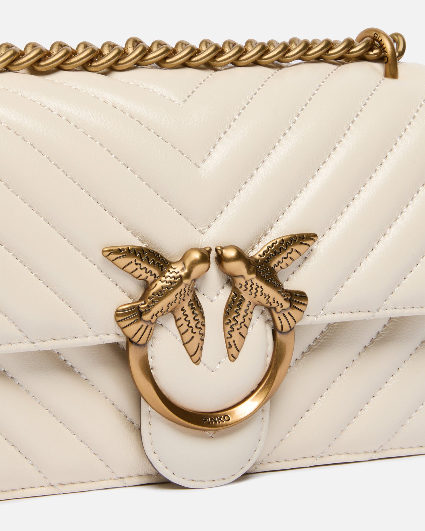 Mini Love Bag One Chevron - Bianco Seta , Antique Gold