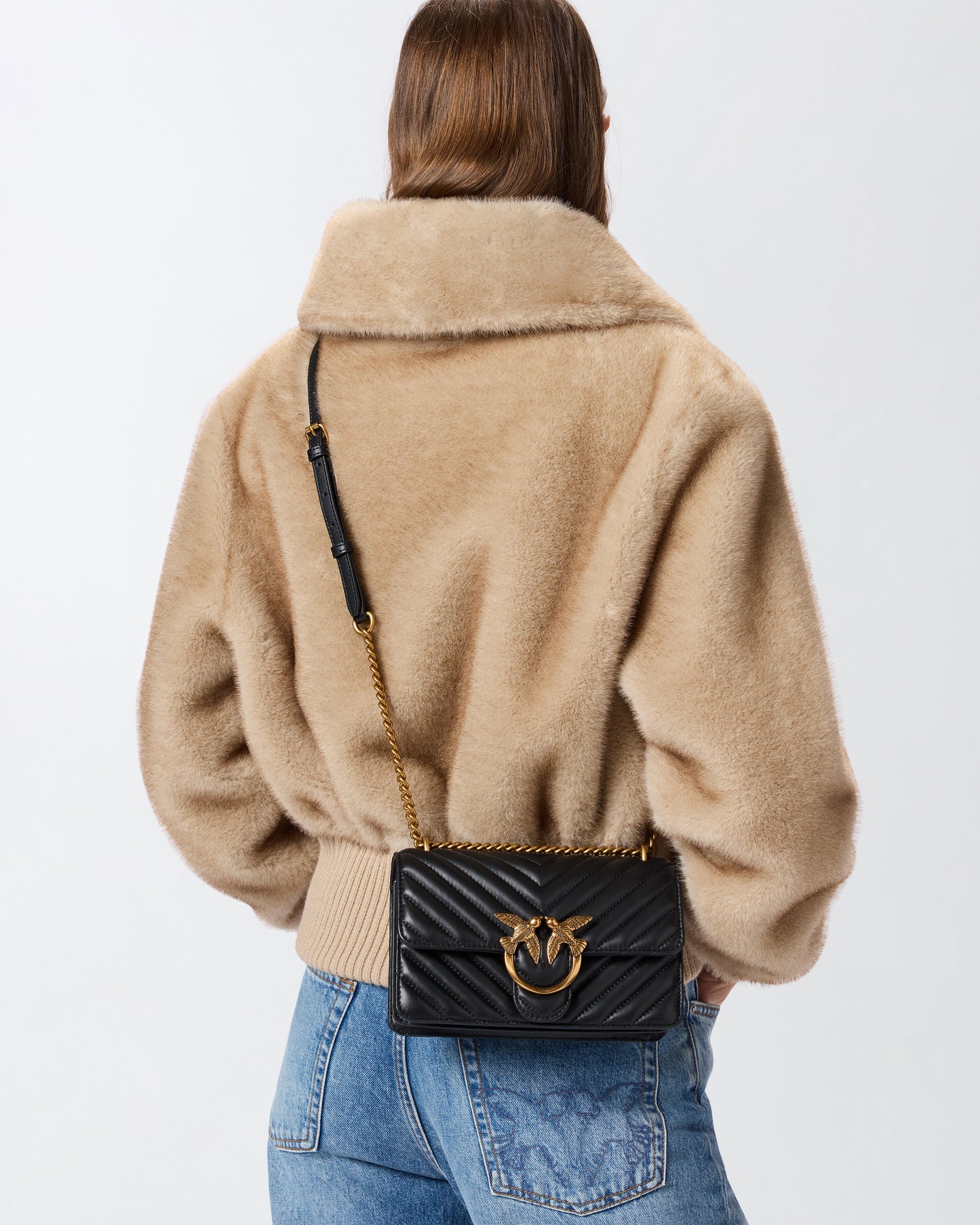 Mini Love Bag One Chevron - Black , Antique Gold