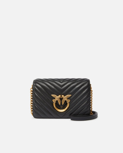 Mini Love Bag Click Chevron - Black , Antique Gold