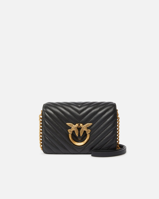 Mini Love Bag Click Chevron - Black , Antique Gold