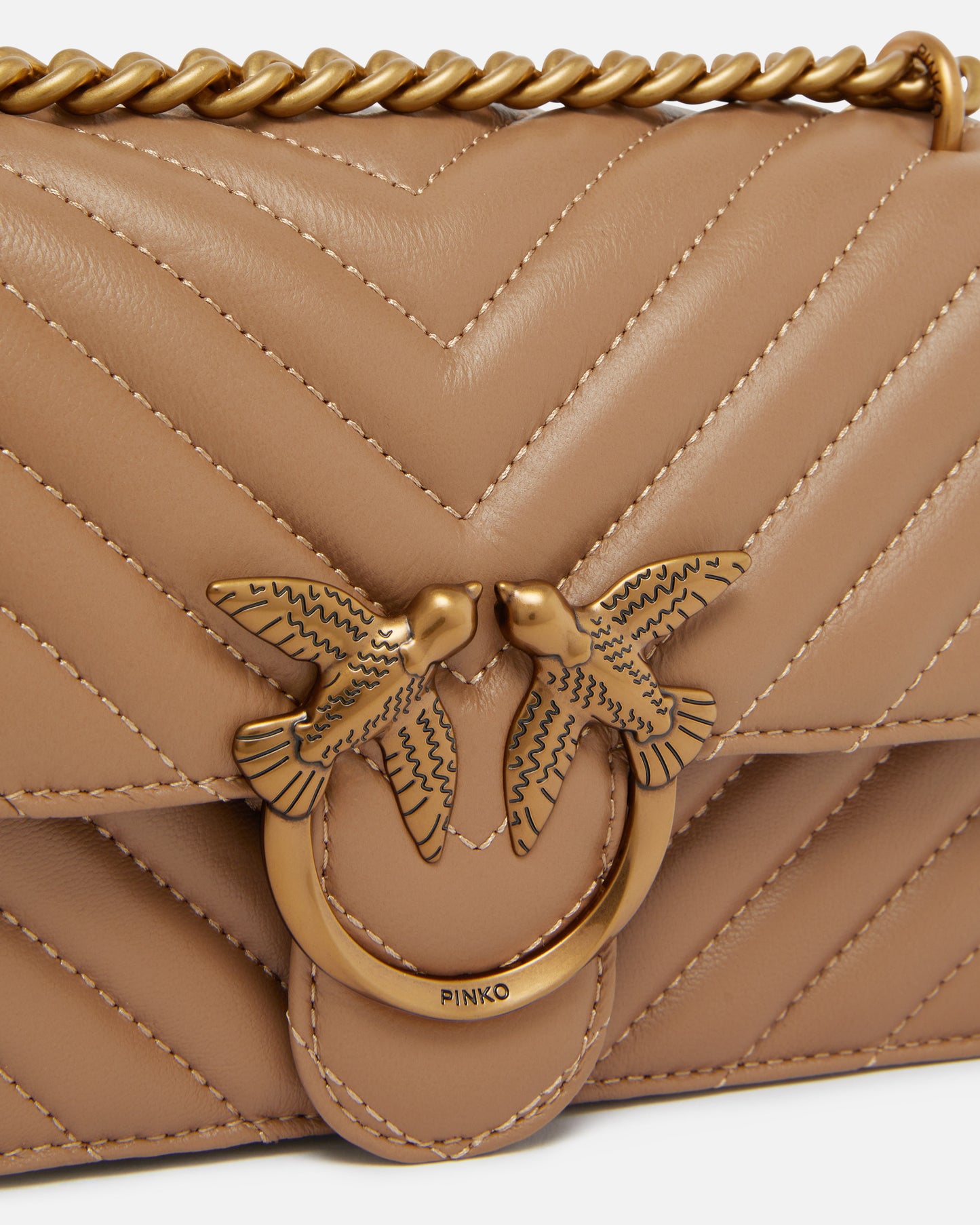 Mini Love Bag One Chevron - Biscotto , Antique Gold
