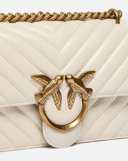 Mini Love Bag One Chevron - Bianco Seta , Antique Gold