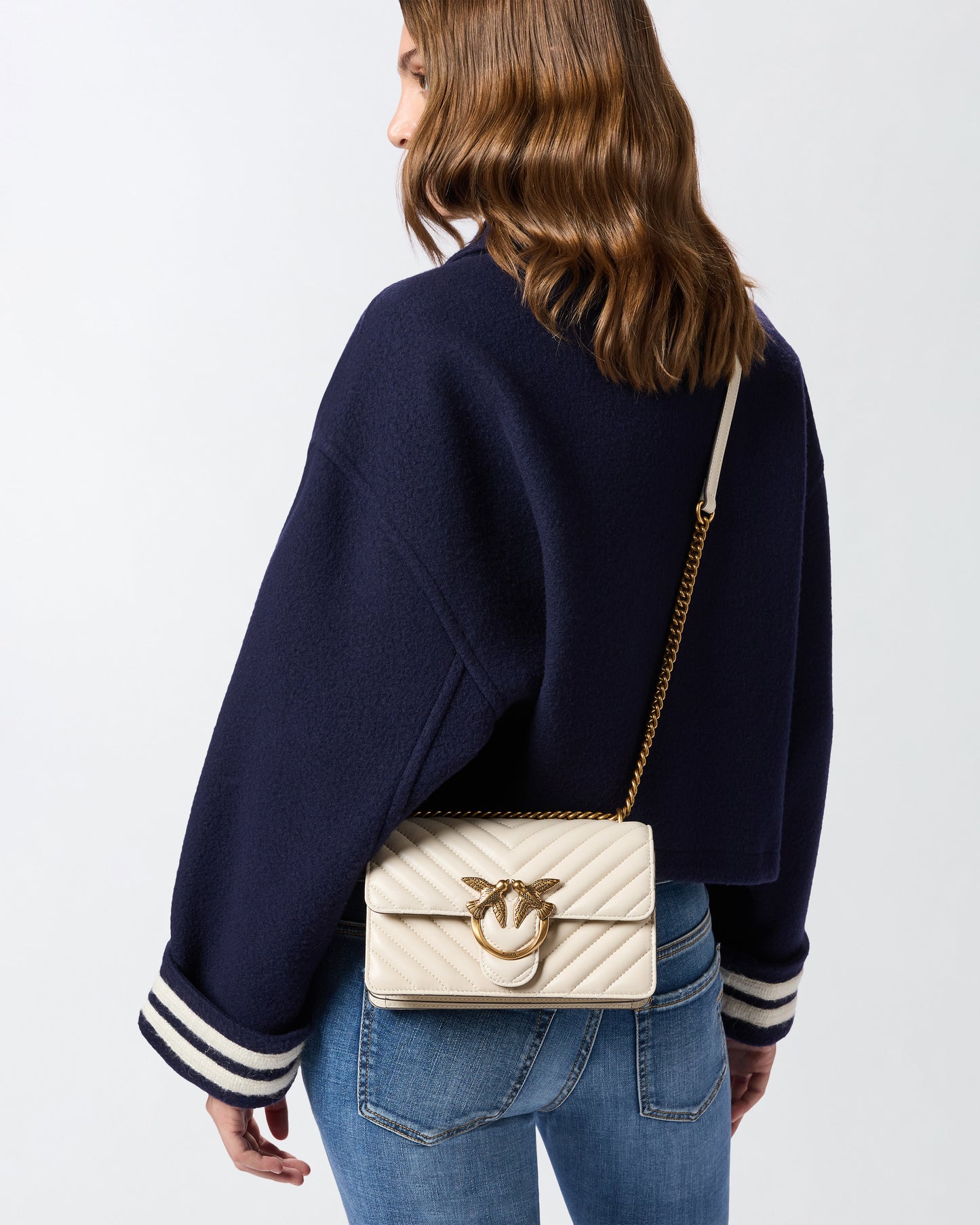 Mini Love Bag One Chevron - Bianco Seta , Antique Gold