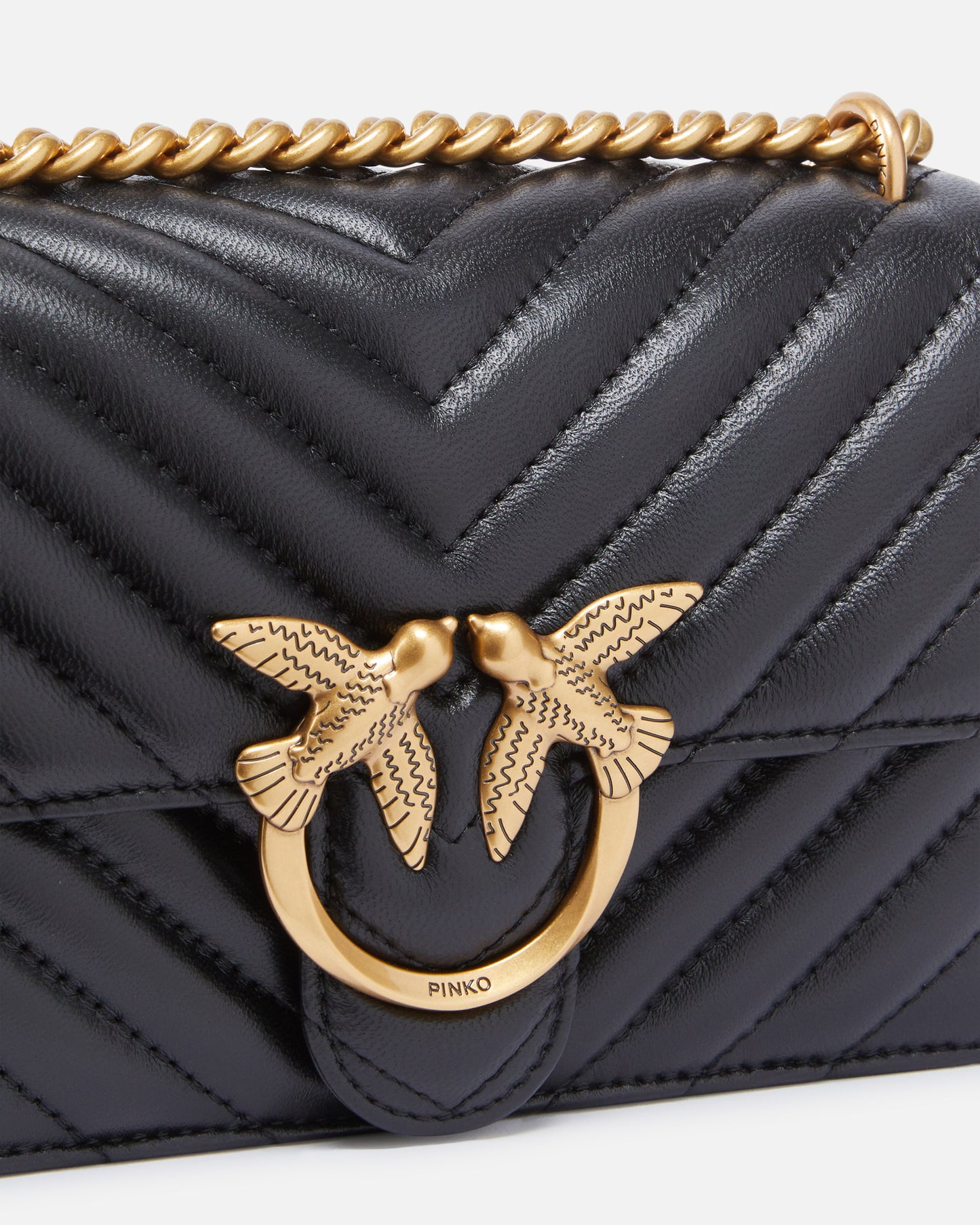 Mini Love Bag One Chevron - Black , Antique Gold