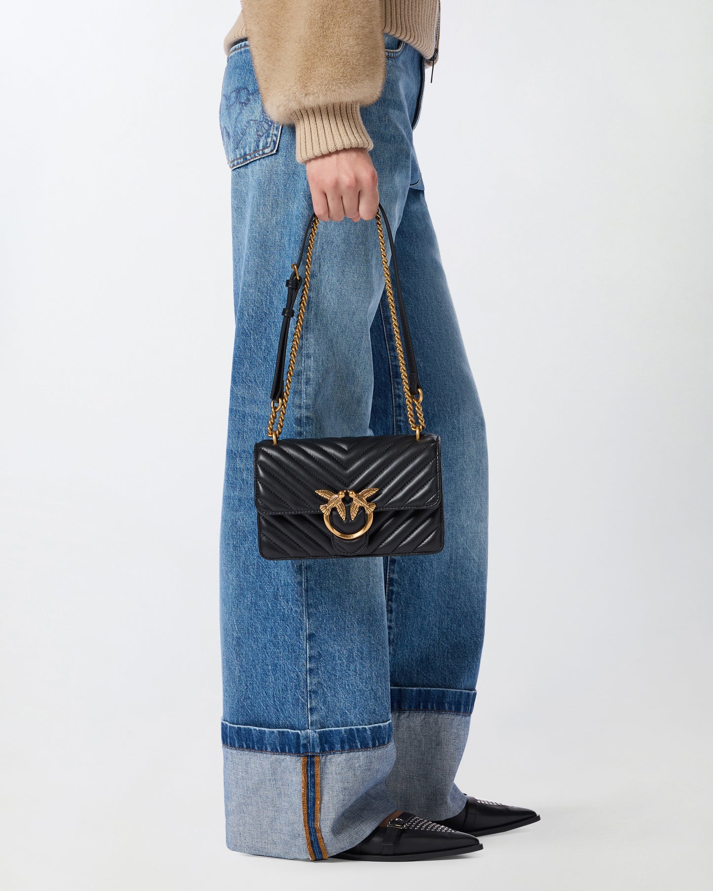 Mini Love Bag One Chevron - Black , Antique Gold
