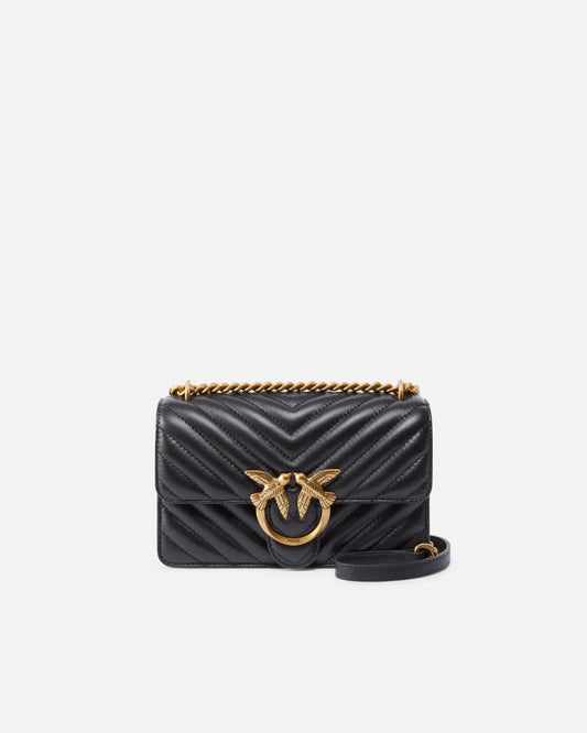 Mini Love Bag One Chevron - Black , Antique Gold